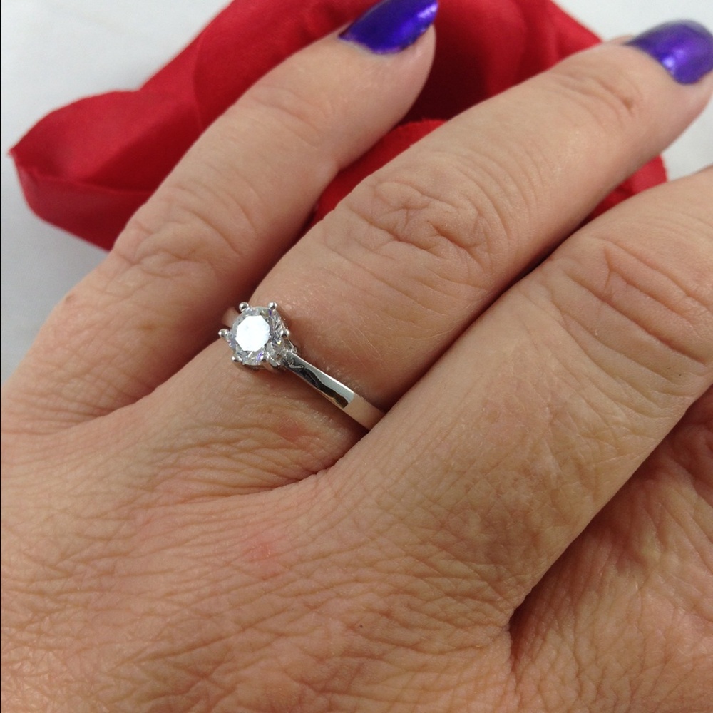 Sterling Silver Solitaire Ring With Round Cubic Z… - image 2